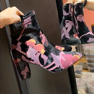 Steve Madden velvet floral block heel booties